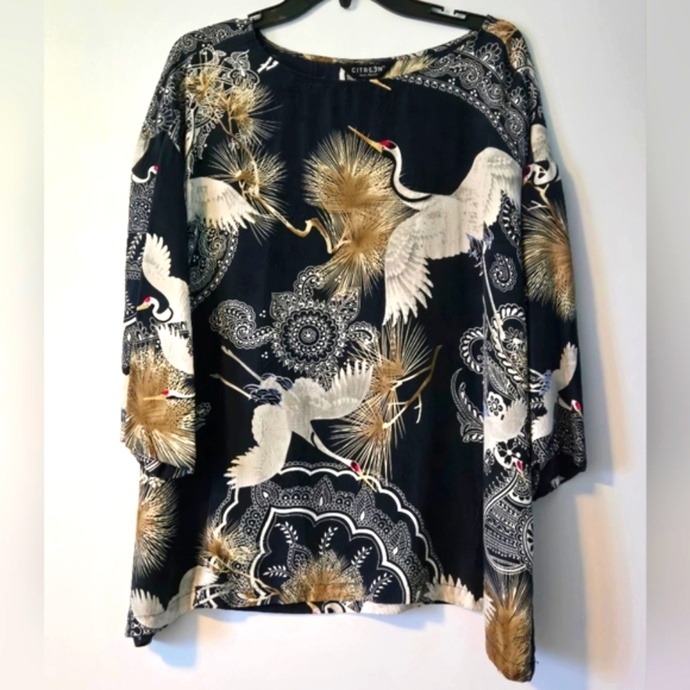 Citron Santa Monica Pull Over Blouse EUC 3/4 Sleeve PTP 21" L 26"